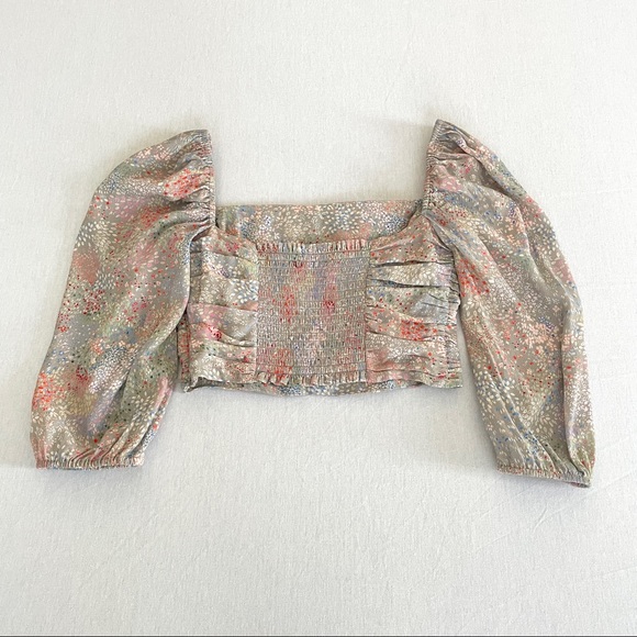 Aritzia Wilfred Lolita Cropped Puff Sleeves Floral Blouse, XS - Picture 7 of 11